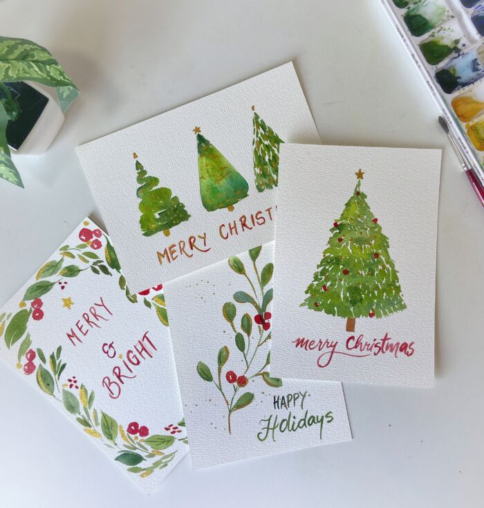 Watercolour Holiday Greeting Cards and Gift Tags (all artists welcome / no experience necessary) with Disha Sharma (Sunday, Nov. 16) 1-4 p.m. (Studio ONE) *CARDS Included* - Image 2