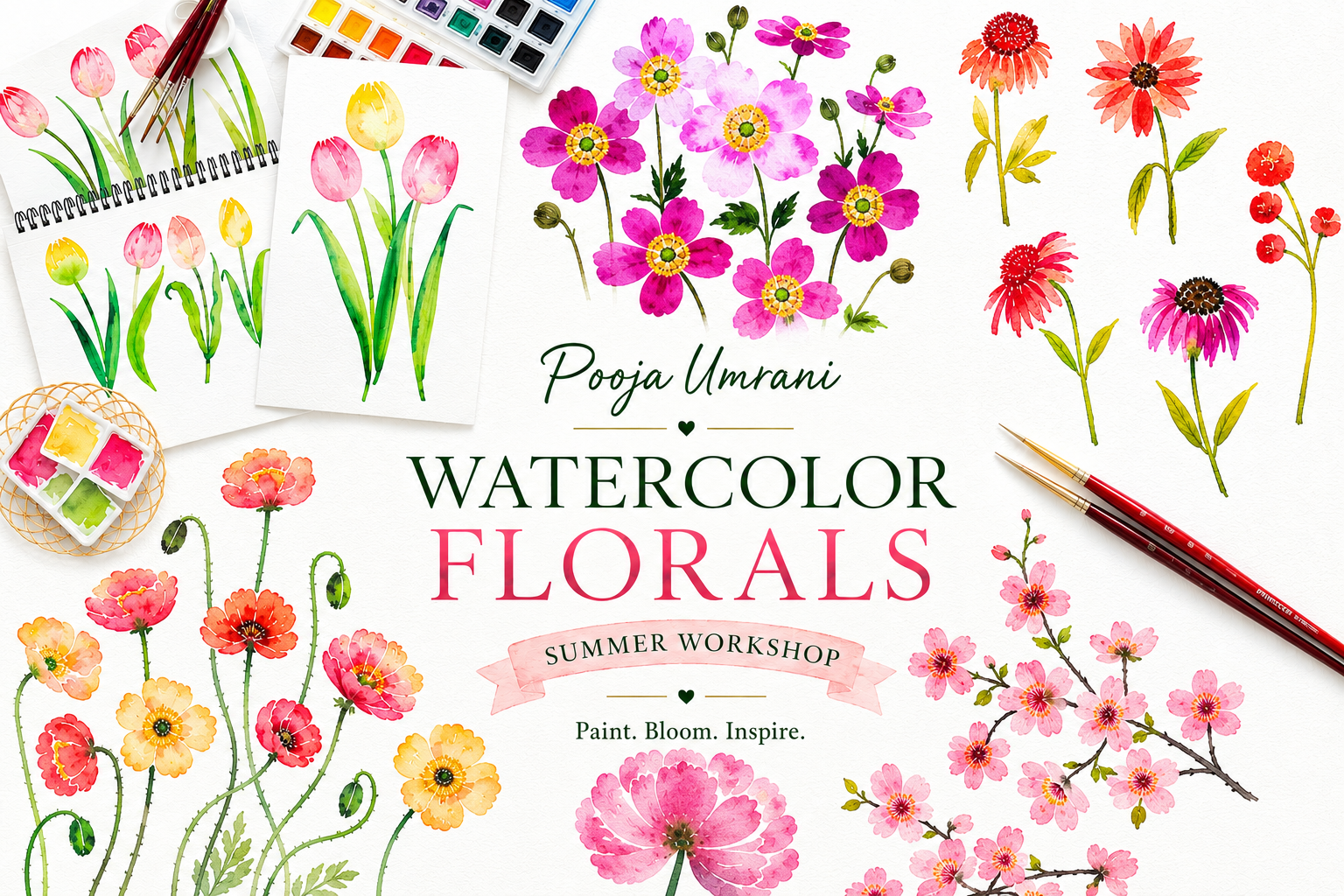 *SUN July 12* Summer Florals (watercolour) *beginner and up* with Pooja Kenjale-Umrani (1-4 p.m.) Studio ONE